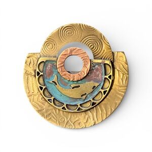 Santa Fe Productions Artisan Copper Brass Dolphin Brooch